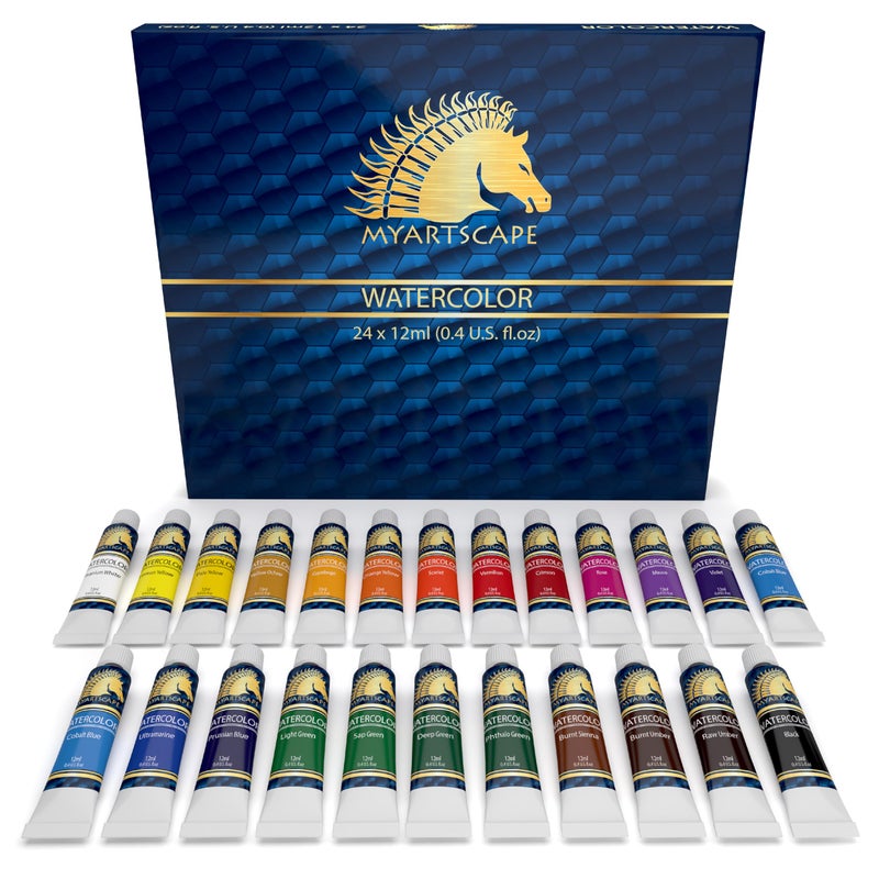 MyArtscape Watercolor Paint Set - 24 x 12ml Tubes - Lightfast - Vibrant Colors - Excellent Transparency - Kit for Vivid Watercolors Painting - Professional Artist Paint Supplies - Image 1